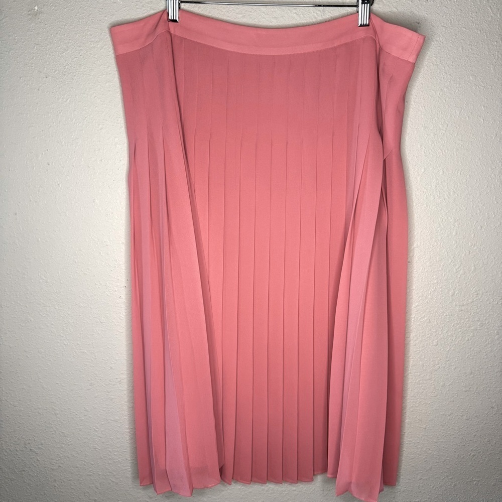 Ann Taylor Pleated Skirt Midi Polyester Lined Fitted Top Pink Women’s Size 18T